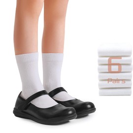 Sockswift Unisex Kids Crew Dress Boys Girl Socks 8-10 Years Old Soft Cotton Unifrom Socks Seamless Toe 6 Pairs White