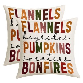 Hello Fall Pillow Covers 18x18 Inch Bonfires Pumpkin Throw Pillows for Couch Farmhouse Soft Cushion Covers Pillowcase Autumn Harvest flannel Pillow Cases for Bed Patio indoor Outdoor Decor Set 2