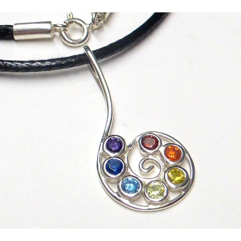 Chakra Pendant Silver Spiral with Cubic Zirconia Stones Made of