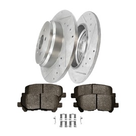 PM Auto Set of 6 Rear 334mm Drilled Slotted Brake Disc Rotors-Ceramic Brake Pad Kit Replacement For 2007-2013 Acura MDX 5 Stud Wheel