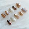 GLORS Short Nail Tips, Brown & White Marble Pattern with