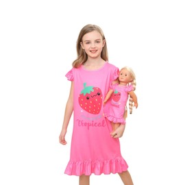 Bow Dream Girl Dress Cute and Matching American Girl Doll Clothes Accessories for Girls Dresses Set Party Birthday Hot Pink Strawberry Size 130