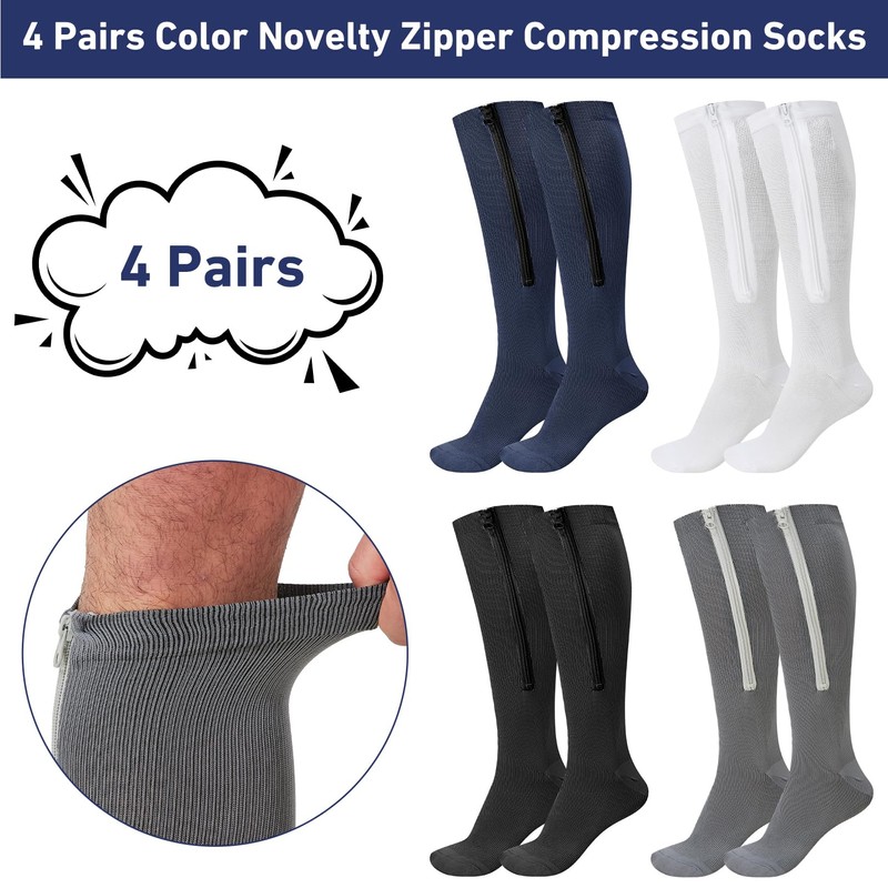 Men Zipper Compression Socks Colorful 20-30mmhg Compression Stockings Knee High