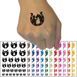 Horseshoe Horse and Cowboy Temporary Tattoo Water Resistant Fake Body Art Set Collection - Purple (One Sheet)