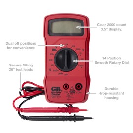 Gardner Bender GDT-311 Digital Multimeter, 3 Function, 11 Range, Tests AC/DC Voltage and Resistance, Manual Ranging, 3.5 inch Display, 1/Each , Red