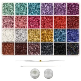 BALABEAD Size 2mm 12/0 Seed Beads for Making Earring, 24 Colors Total 16800 pcs in Box Small Craft Seed Beads for Making Jewelry (700pcs/Color,24 Colors)