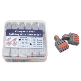 YQSIYU 1 in 4 Out DIY Splicing Wire Connectors, 14 Pcs Lever Nuts 5 Port Clamp Lever Terminal with Orange Handle in Gray