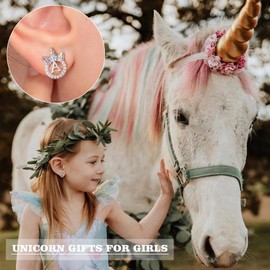 Earrings for Girls - White Gold Unicorn Earrings Gifts for Girls Age 8-12 Sterling Silver Hypoallergenic Letter L Initial Stud Earring Unicorn Jewelry for Girl 4-6 Birthday Gifts for Daughter