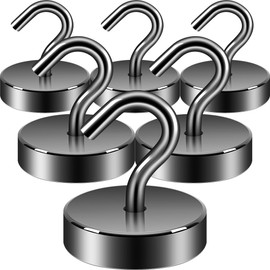 Neosmuk 60lb+ Extra Strong Magnet with Hook for Fridge,Heavy Duty Cruise Hook for Ceiling,Small Magnetic Holder for Van, Tool(Gunmetal, Pack of 6)