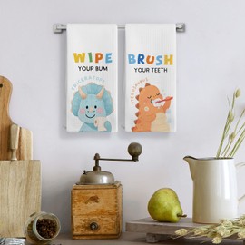 Qeheb Dinosaur Kids Hand Towels, Funny Cute Colorful Dino Kids Hand Towel Decorative Set, Dinosaur Bathroom Decor, Toddler Boys Girls Bathroom Decor, 16X24In, Dish Cloths & Dish Towels