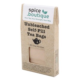 Spice.boutique Unbleached Paper Self Fill Teabags, Plastic Free, Retail Carton, One Pot Size 12x50