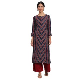 Tissu Kurta con estampado floral azul y granate para mujer con palazzo, Azul, M