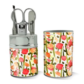 Field of Painted Flowers Stainless Steel Manicure Pedicure Grooming Beauty Care Travel Kit