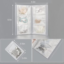 Transparent Jewelry Storage Book, 2025 Upgrade Jewelry Organizer Organizer Case for Earring, Necklace, Ring, Earring Holder Organizer with pvc Jewelry Pouches Zipper Bags(84Grids+50pcs pouches)