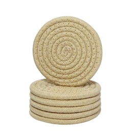 Coasters for Drinks, Vintage Woven Coasters for Table Protection, Water Absorbent Coaster Set, Handmade Braided Fabric Coasters Heat-Resistant (6, Khaki)