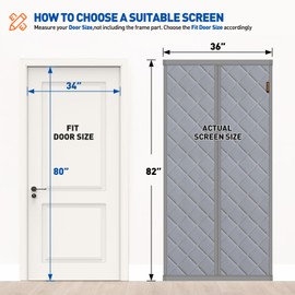 MAGZO Magnetic Winter Thermal Insulated Door Curtain Fits Door Size 34" x 80", Oxford Cloth Strong Magnets Door Insulation, Thicken Cotton Door Cover for Doorways, Gray