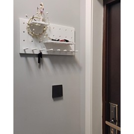 HGYZE Plastic Pegboard Wall Organizer, White, 22 x 22 x 1.5 in, Includes 4 Wall Shelves, 8 Hanging Boards, 24 Hooks