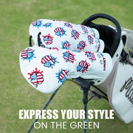 Golf Club Head Covers for Driver Cover, Fairway Wood Cover Hybrid Head Cover, USA Style Premium Leather Golf Headcovers with Interchangeable No. Tags Fits Most of Club Covers (for Fairway(1pcs))