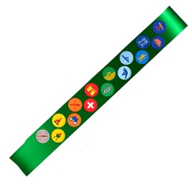 HWQVA Girl Scout Sash Costume Set, Include 63 * 3.9 inches Blackish Green Sash and 15 Pcs self-Adhesive Medal Patches for Women Party Dress Up