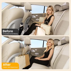 AMADAW 2PCS Car Seat Back Storage Hook for Headrest [No More Mess] [110lb Strong Load-bearing] [Hidden Double Hook Design] Hands-free for Bags, Car Interior Storage Accessories Suede, Grey