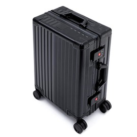 YYW Aluminum Carry-On Luggage Airline Approved Lightweight Suitcase with TSA Lock and Silent Wheels, Hardshell Spinner Business Travel (Black, 20in)