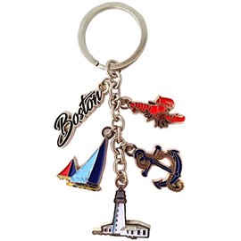 CityDreamShop Boston Charm Key Chain Harbor Anchor- Sail Boat and Lucky Lobster