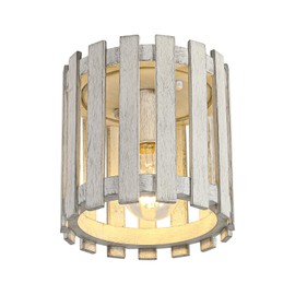 Rustic Flush Mount Ceiling Light, Farmhouse Wood Cage Semi Flush Mount Light for Entryway, Kitchen, Dining Room, White