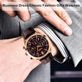SKMEI Men Watches Leather Band Luxury Waterproof Fashion Dress Casual Business Analog Quartz Chronograph Father Gifts Brown Wrist Watch