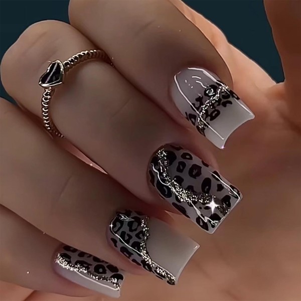 SINHOT Square Press on Nails Medium Fake Nails Glossy Glue