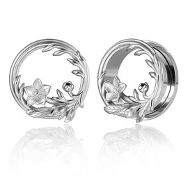 LADEMAYH 2Pcs Cute Flower Stainless Steel 316L Ear Plugs Gauges for Ears, Size 0g - 1 inch Ear Tunnels Gauge Earrings, Hypoallergenic Ear Stretching Expander Ears Gauges Body Jewelry, 08mm=0g,