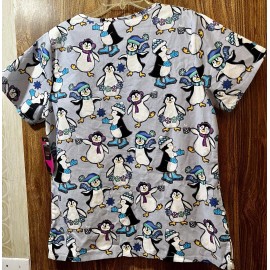 Scrubstar Penguins  Christmas Holiday Scrub Top Size Medium Men Women Unisex