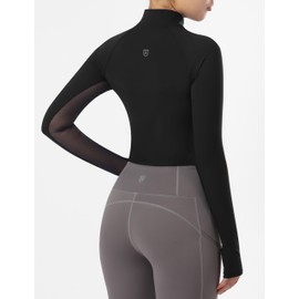 Harrison Howard Equestrian Tops Female Long Sleeve Half Mesh Arm Design Quick-Dry Summer Top with Stylish Neckline Black S