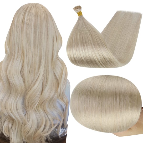 Full Shine I Tip Hair Extensions Platinum Blonde Real Human Hair Extensions Color #60 Hair Extensions for Women 50 Strands Keratin Fusion Hair Extensions 16 Inch