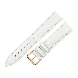 RECHERE Alligator Crocodile Grain Leather Watch Band Strap Rose Gold Pin Buckle (White 19mm)