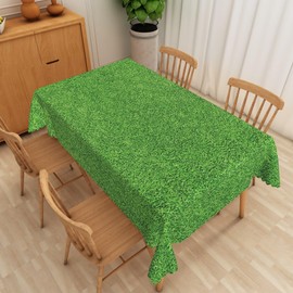Umpoo Green Grass Field Linen Tablecloth 3D Vivid Lawn Lush Grass Print Tablecloth Rectangle for Sports Theme Parties Baby Shower Birthday Patio Dining Home Tablecover Decoration, 60x102 Inch