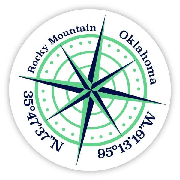 Rocky Mountain Oklahoma 2-Inch Vinyl Decal Sticker Latitude Longitude Compass