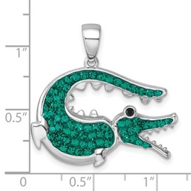 JewelryWeb 28mm 925 Sterling Silver Rhodium Plated Polished Green Crystal Alligator Pendant Necklace-Pendant for Women