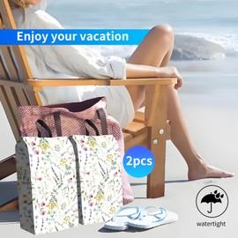 DtuiQSDRV 2pcs Shoe Organizer for Travel, Packing Shoe Travel Bags, Cute Shoe Bag with Zipper & Handle, Portable Travel Essentials for Women and Men Beautiful Flower