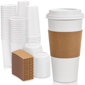 Fit Meal Prep 100 Pack 20 oz Disposable Coffee Cups with Lids and Sleeves, Premium Large To Go Coffee Cups with Lids, Durable Thickened Hot White Paper Cup for Cold/Hot Beverage Chocolate Cocoa Tea