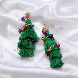 BSLVWG Christmas Tree Dangle Drop Earrings for Women Girls Woven Star Bead with Rope Tassels Stud Christmas Earrings Jewellery Gifts for Christmas Party, Alloy Steel
