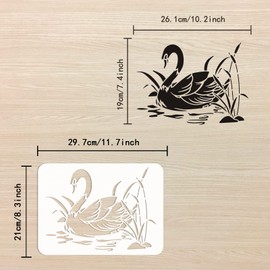 FINGERINSPIRE Swan Stencil 8.3x11.7 inch Reusable Creative DIY Wild Animal Stencil Template Plastic Swan Reed Pattern Painting Stencil Large Stencils for DIY Painting Wall Furniture Crafts Decor