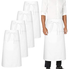 LYCN 4 Pcs White Chef Waist Aprons Half Bistro Fabric Apron with 2 Pockets for Servers Chef Waitress Men Women