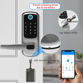 Xenocam Smart Door Lock with Handle,Keyless Entry Door Lock,8-in-1 Fingerprint Door Lock with Keypad - Front Door Lock for APP Control - Digital Electronic Door Lock with Code & Home Hotel Office