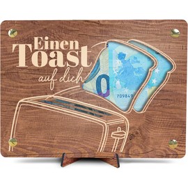 Lustige Geburtstagskarten für Männer und Frauen - XL Geldgeschenk aus Holz inkl. Ständer | Toast - Toast Party, Dankeskarte, Geschenk für Partner, Toast Geldkarte, Ein TOAST auf Deinen Geburtstag