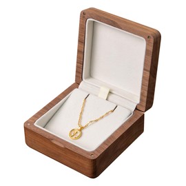 Muso Wood Necklace Case Wooden Pendant Case Portable Velvet Necklace Box Carry Mini Anniversary Present Birthday Proposal Gift (Walnut)