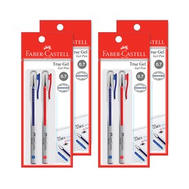 Faber-Castell True Gel Pen, 4xPack of 2 (0.7mm - Blue/Red) Smooth Gel Ink, Fade-proof, Waterproof, High Color Intensity, No-smudging, Suitable for Everyday Writing