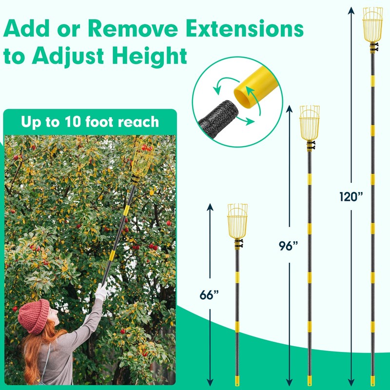 Fruit Picker Mango Picker, 66 Inch Long Heavy Duty Fruit