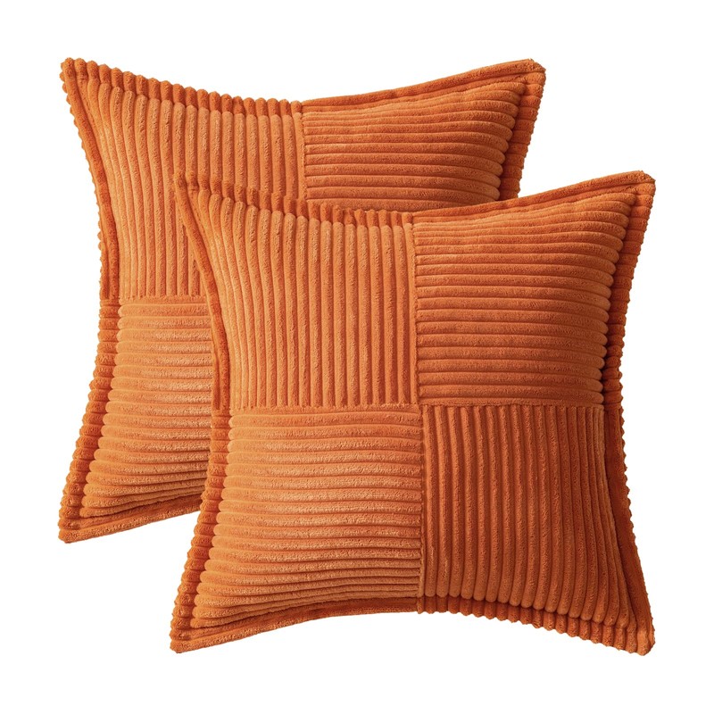MIULEE Corduroy Cushion Covers Pack of 2 Decorative Modern Patchwork
