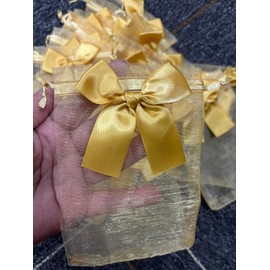 GreatRise Pack of 20 Gold Organza Bags with Bows Decoration Gift Bag Organza Bag Transparent Small Jewellery Bag DIY Soap Bag Christmas Party Jewellery Candy Bag 17 x 23 cm
