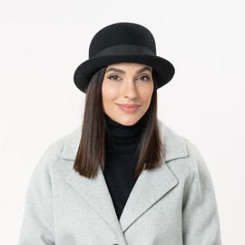 Lipodo Melon Wool Felt Hat for Women/Men - Felt Hat Made of Wool Felt - Bowler with Grosgrain Ribbon - Hat Made in Italy - Hat Classic Summer/Winter - Occasion Hat, black